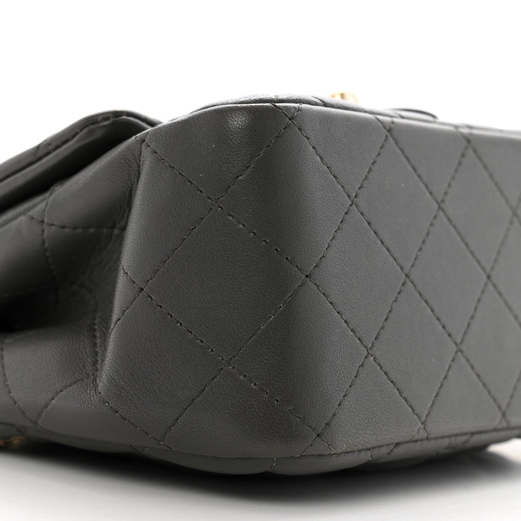 Lambskin Quilted Mini Square Flap Dark Grey