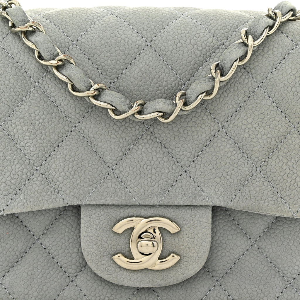 Iridescent Caviar Quilted Mini Square Flap Grey
