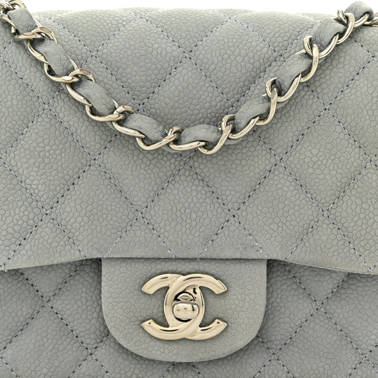 Iridescent Caviar Quilted Mini Square Flap Grey