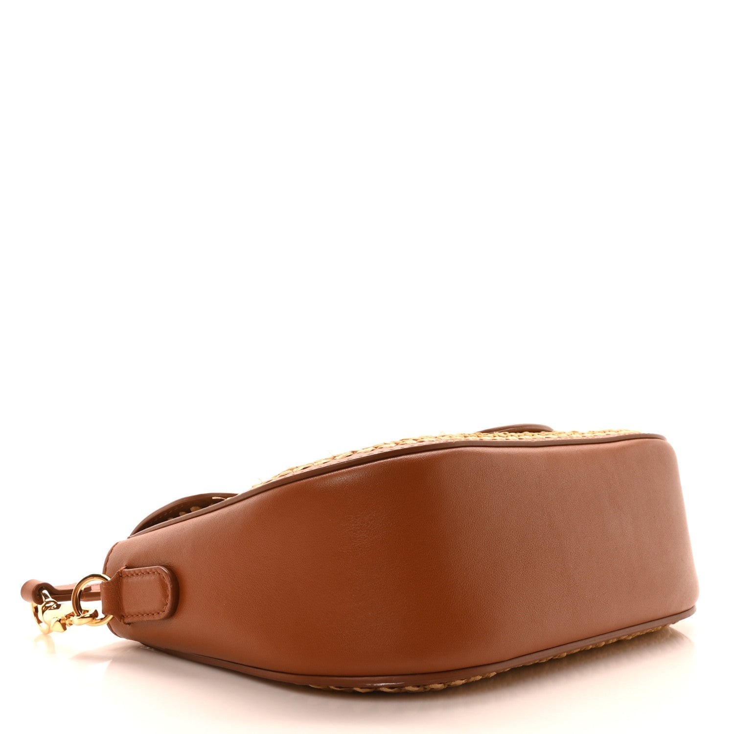 Raffia Calfskin Vlogo Alltime Shoulder Bag Natural Saddle Brown