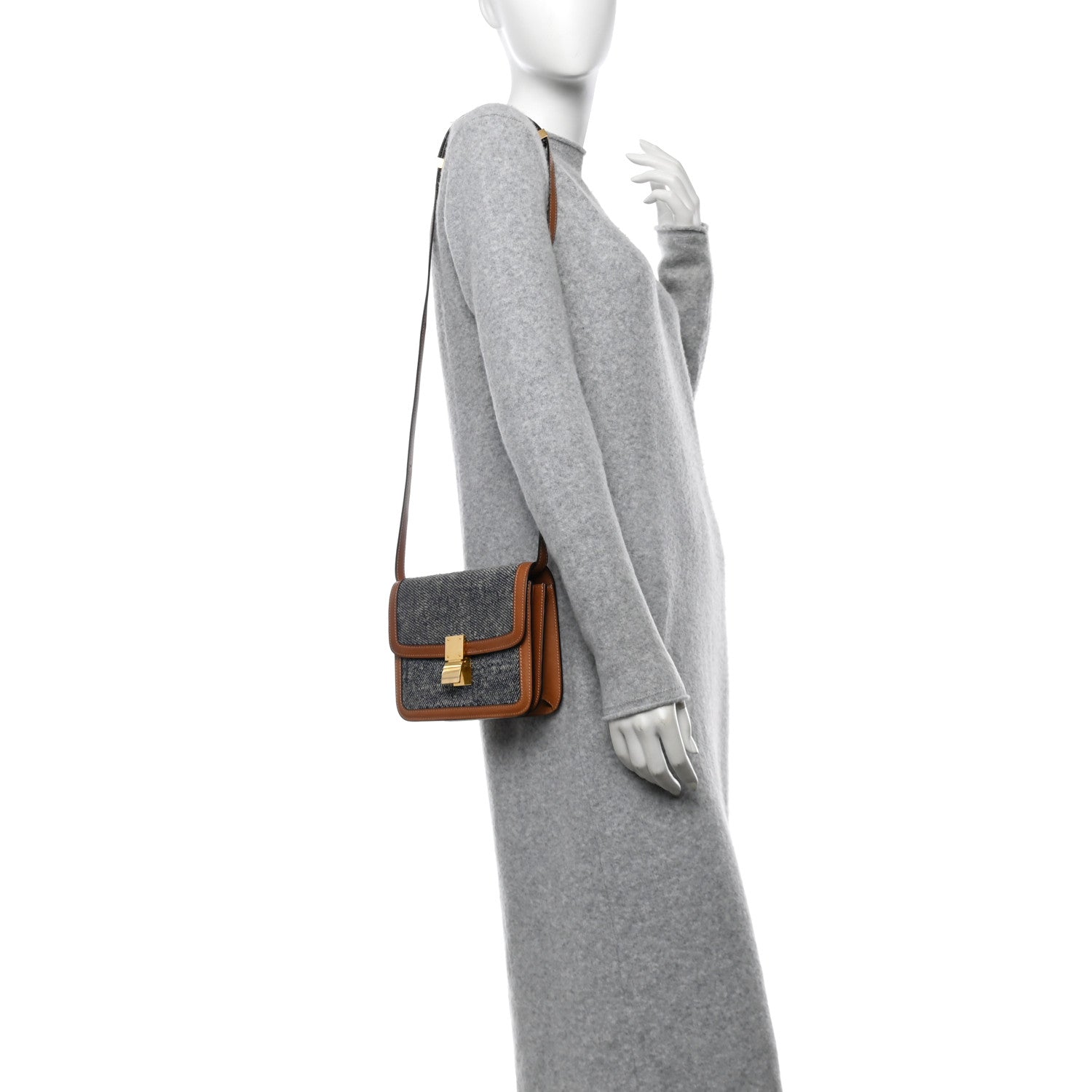 Textile Natural Calfskin Teen Classic Box Flap Bag Navy Tan