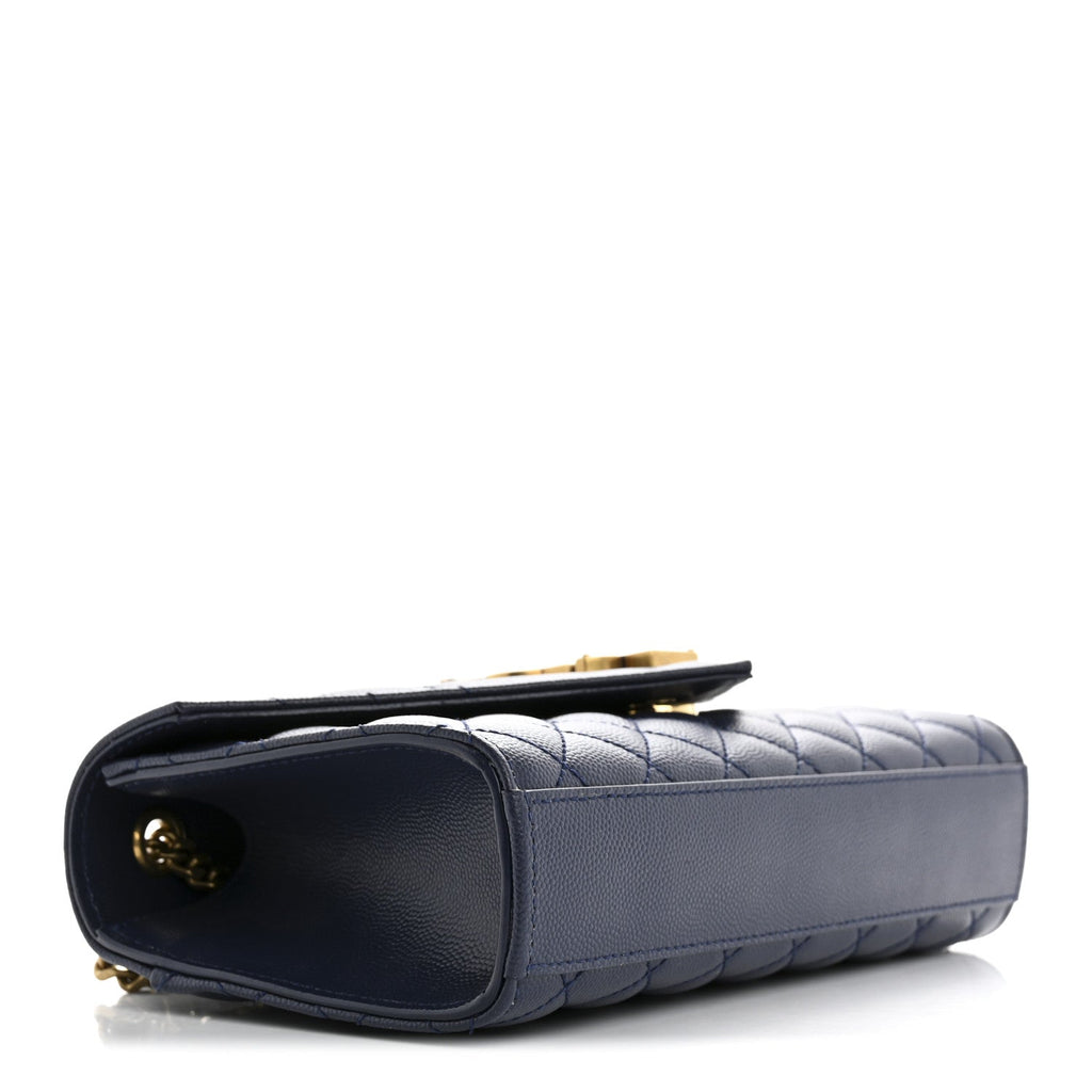 Grain De Poudre Textured Mixed Matelasse Triquilt Small Monogram Satchel Blue Charron