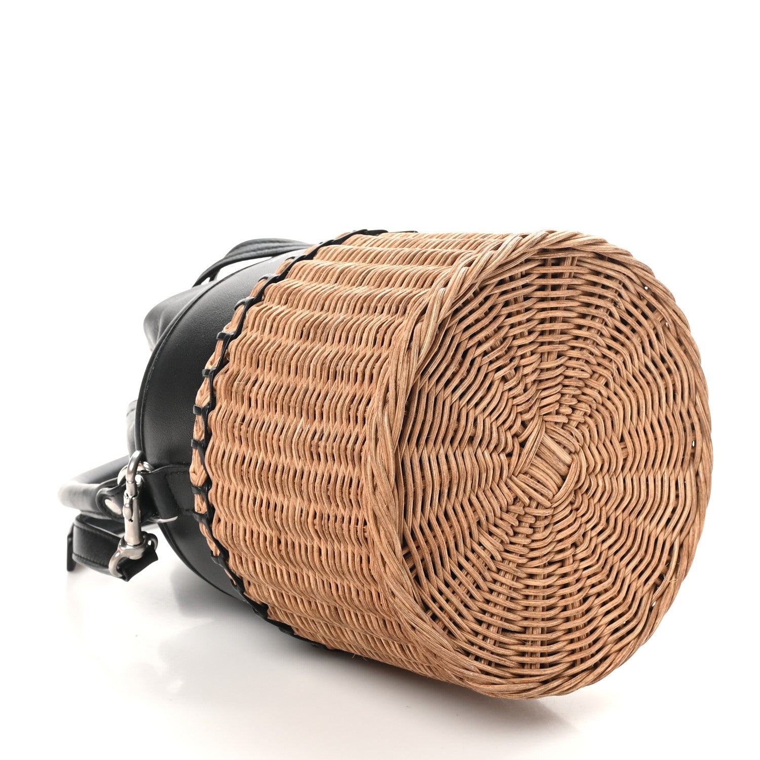 Calfskin Wicker Small Bahia Bucket Bag Black