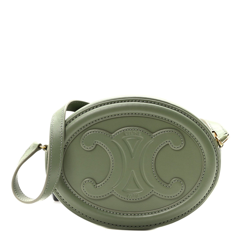Smooth Calfskin Cuir Small Triomphe Oval Purse Crossbody Olive
