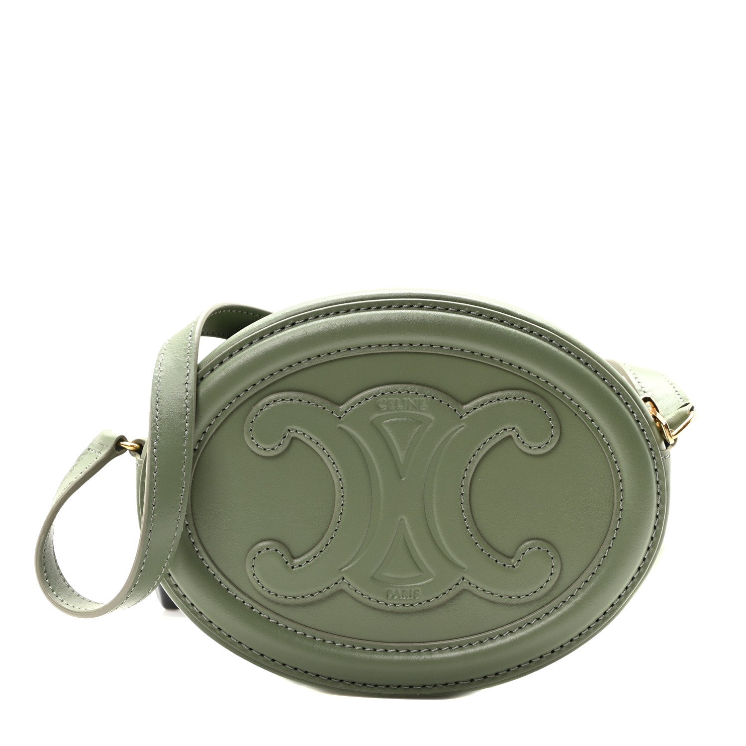 Smooth Calfskin Cuir Small Triomphe Oval Purse Crossbody Olive
