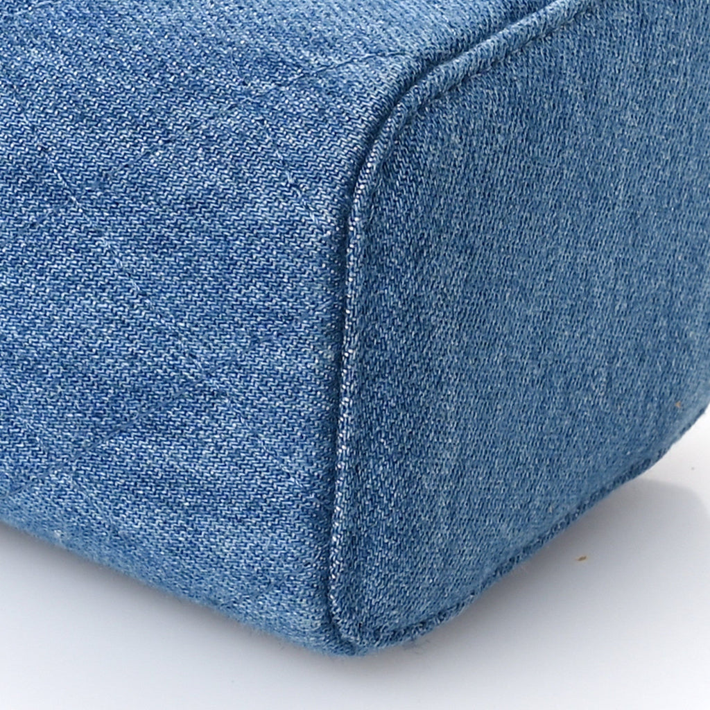 Denim Quilted Mini Pearl Crush Vanity Case With Chain