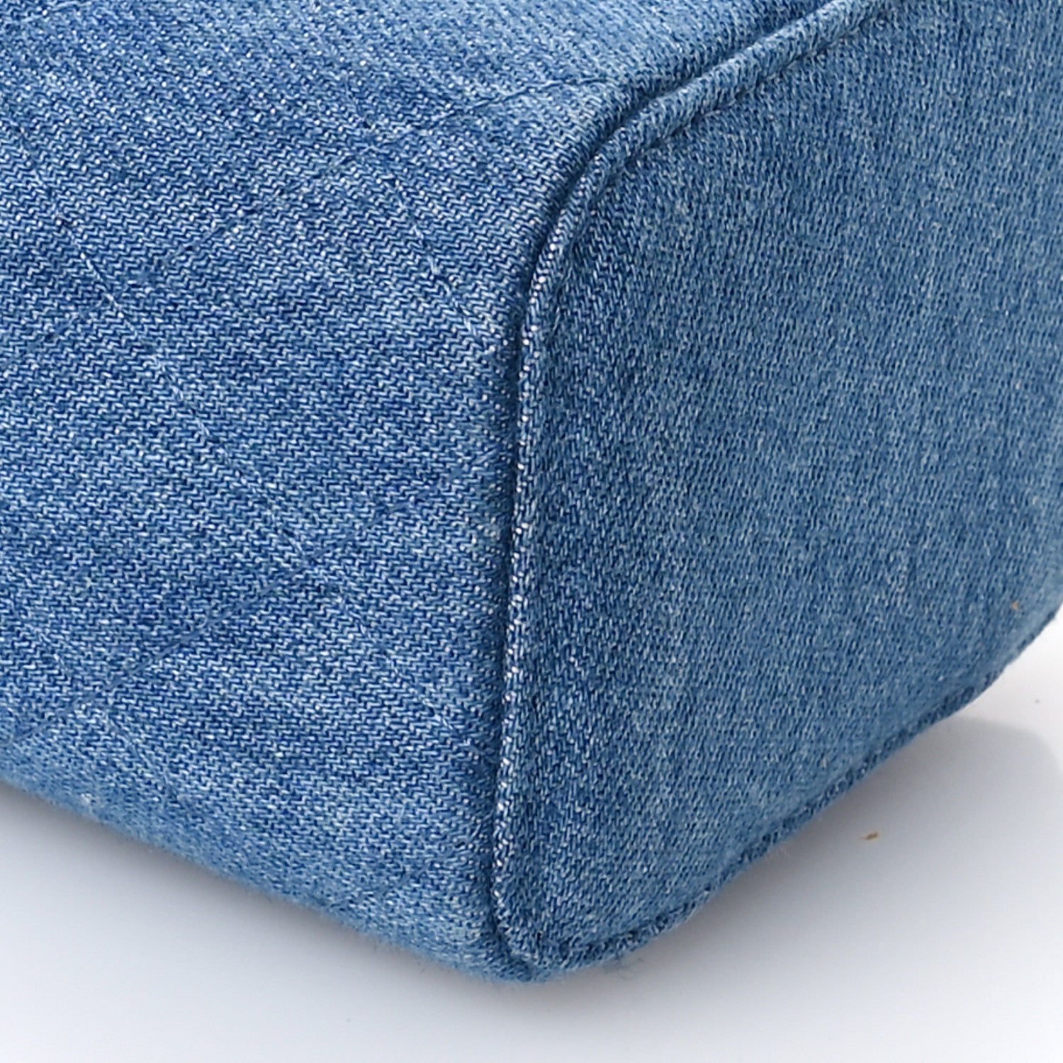 Denim Quilted Mini Pearl Crush Vanity Case With Chain