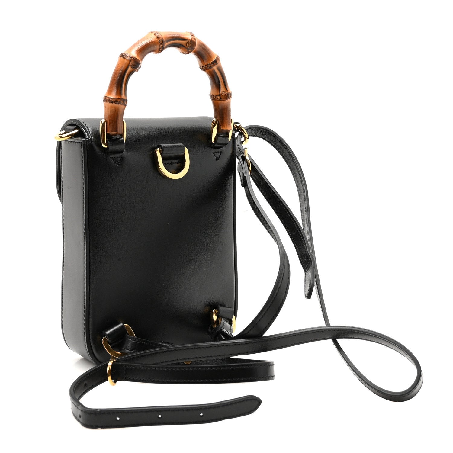 Calfskin Mini Bamboo Top Handle 3 Way Shoulder Bag Black