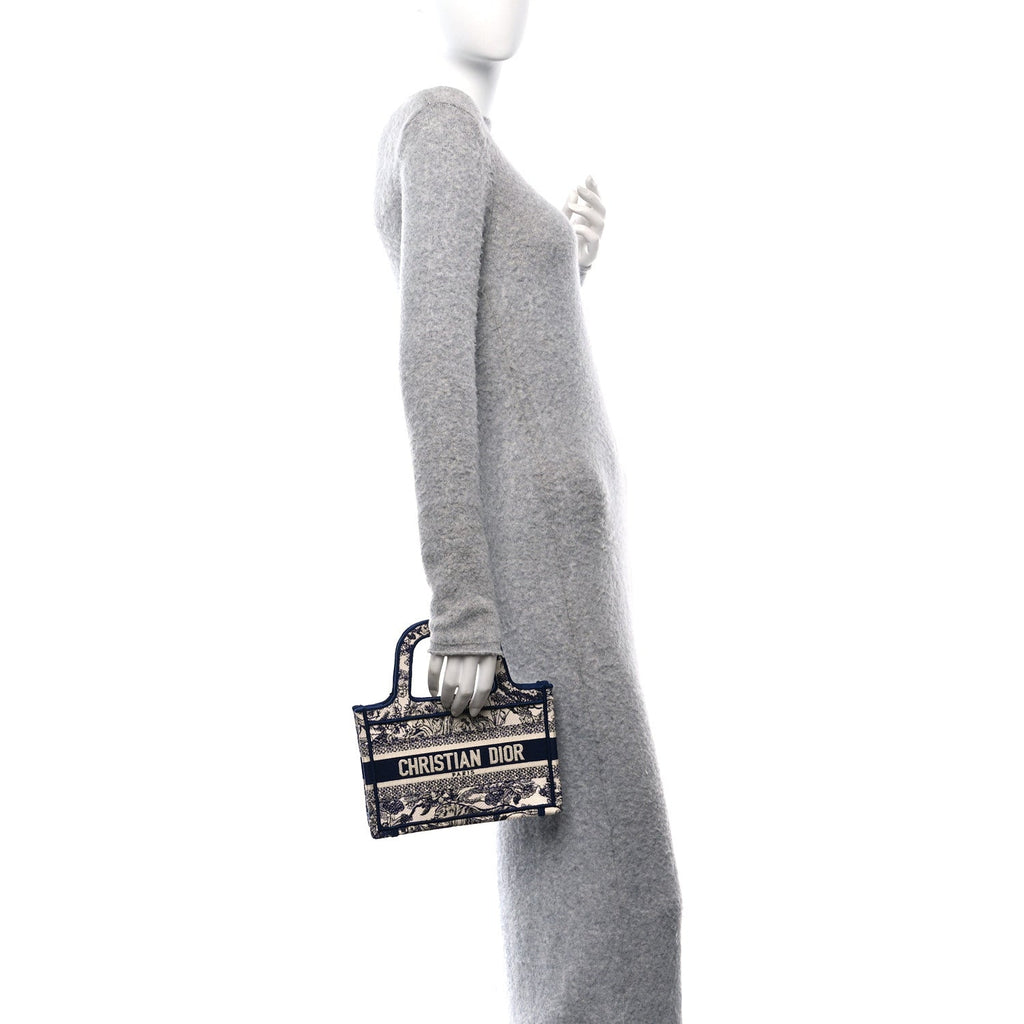 Canvas Embroidered Mini Toile De Jouy Book Tote Blue