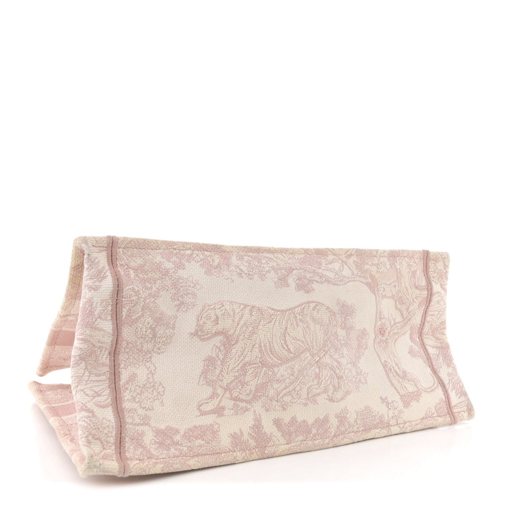 Canvas Toile De Jouy Embroidered Medium Book Tote Pink