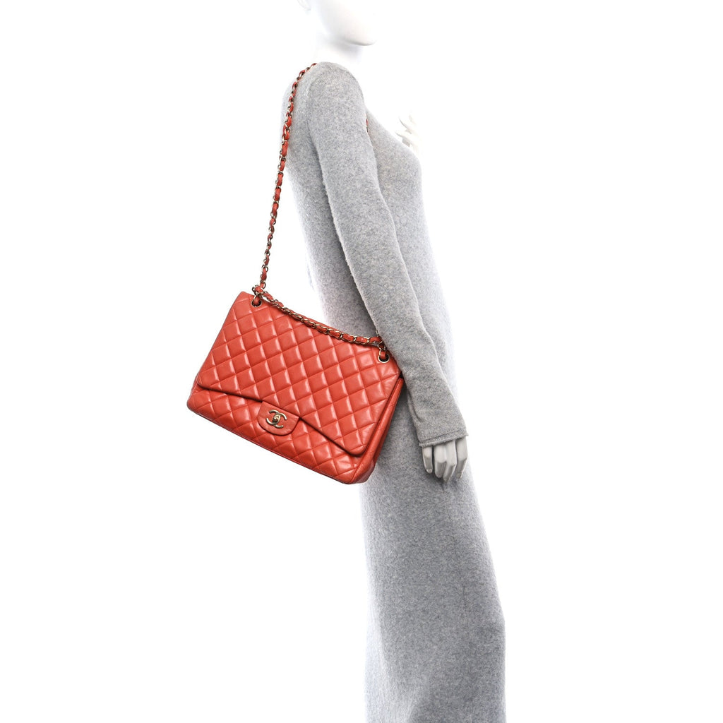 Lambskin Quilted Maxi Single Flap Red
