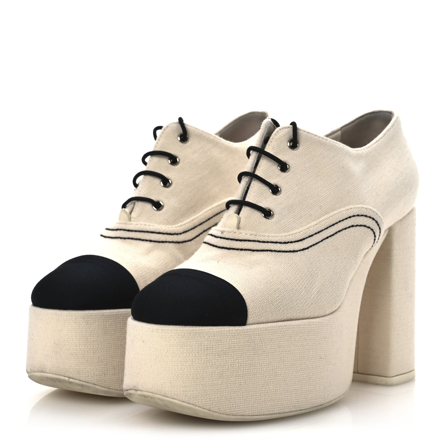 Canvas Lace Up Oxford Pumps 38 White Black