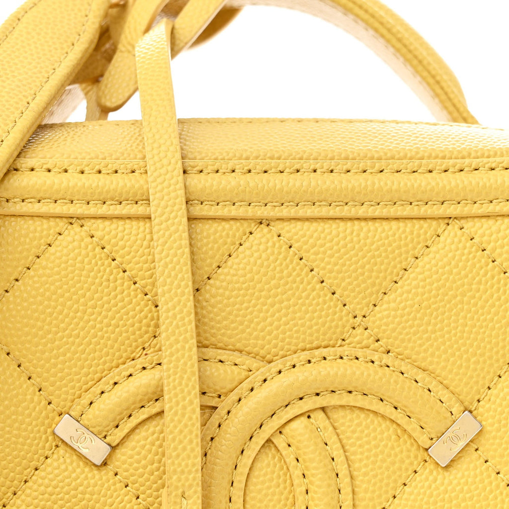 Caviar Quilted Small CC Filigree Vanity Case Yellow