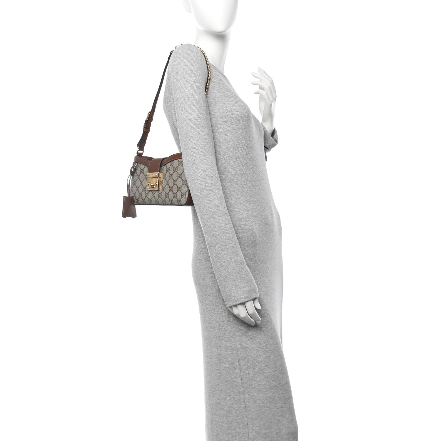 GG Supreme Monogram Calfskin Small Padlock Chain Shoulder Bag Beige Ebony Brown Sugar