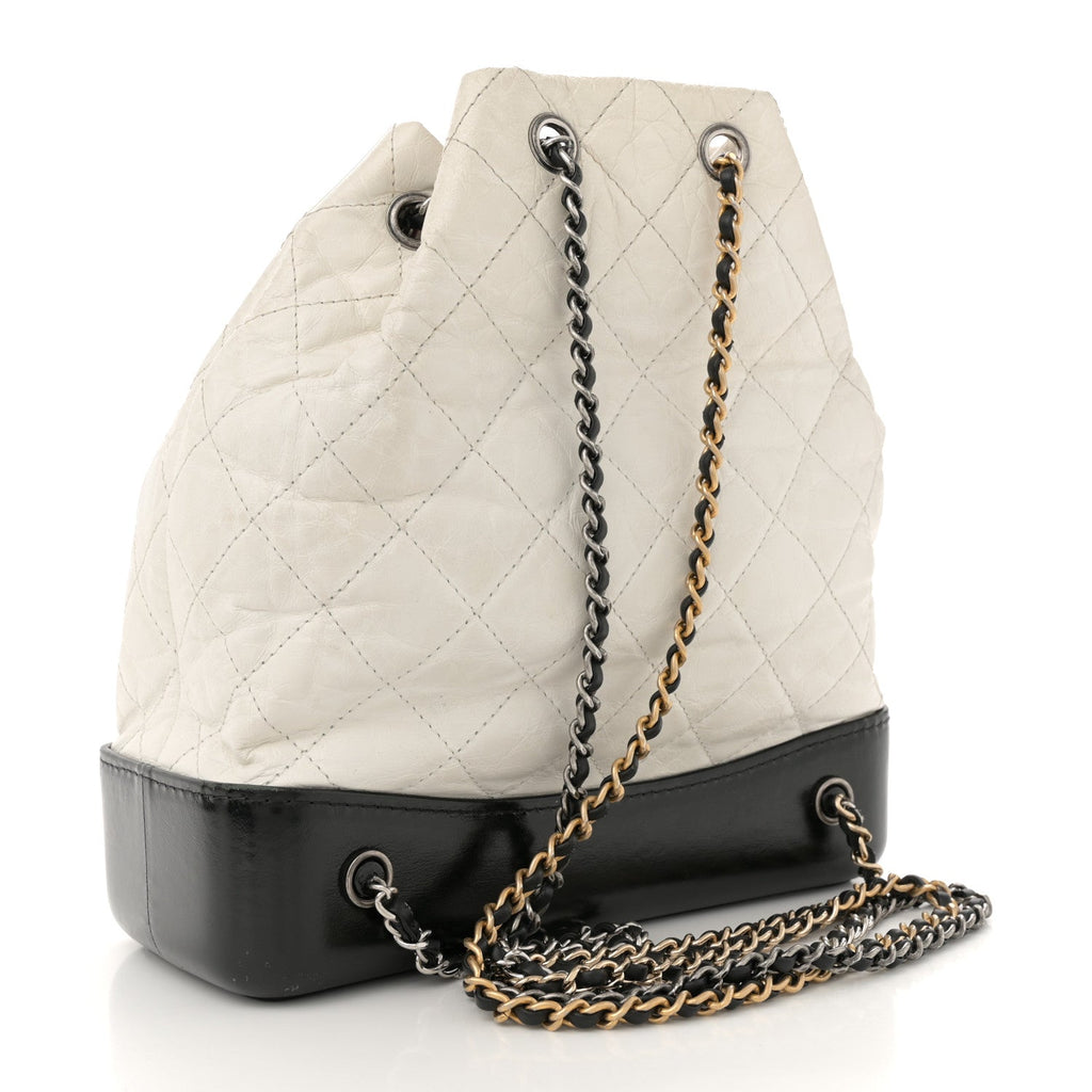 Aged Calfskin Quilted Gabrielle Backpack Black White