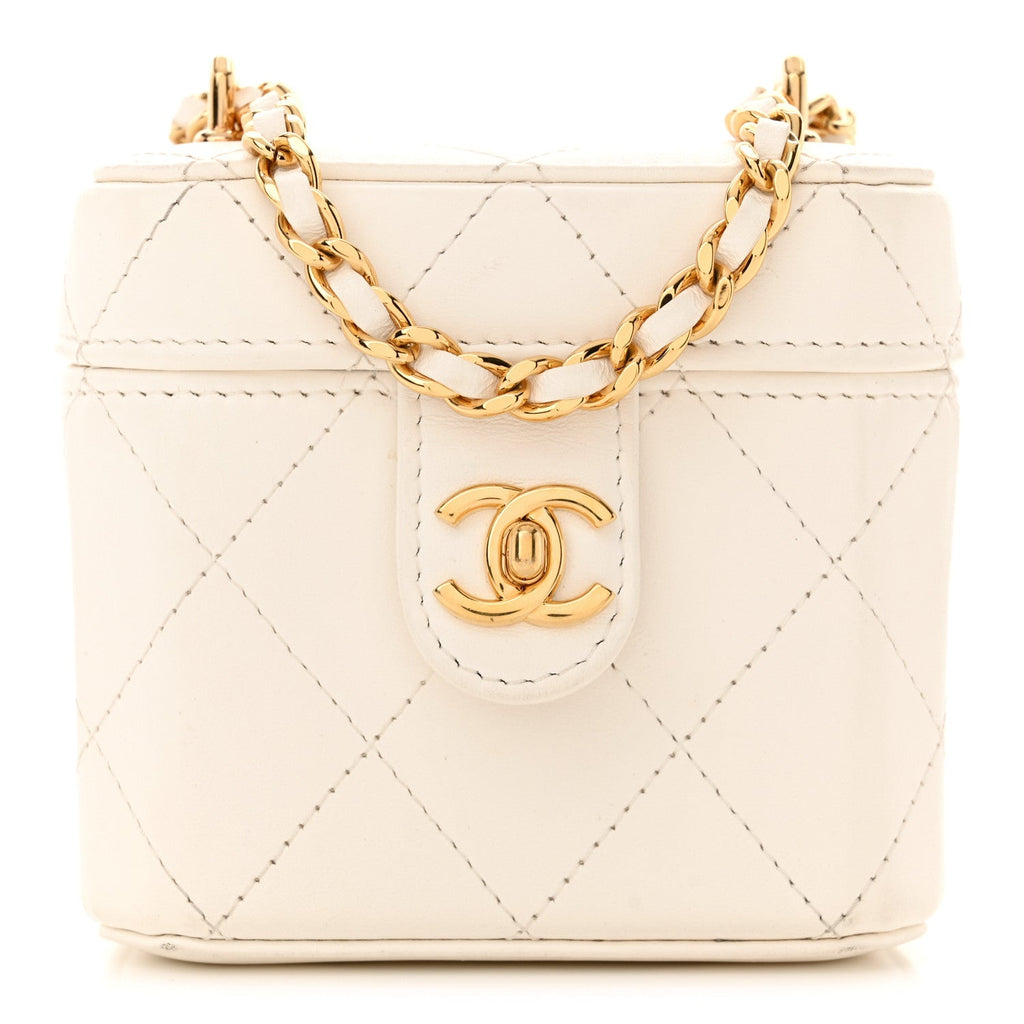 Lambskin Quilted Vanity Clutch With Chain White