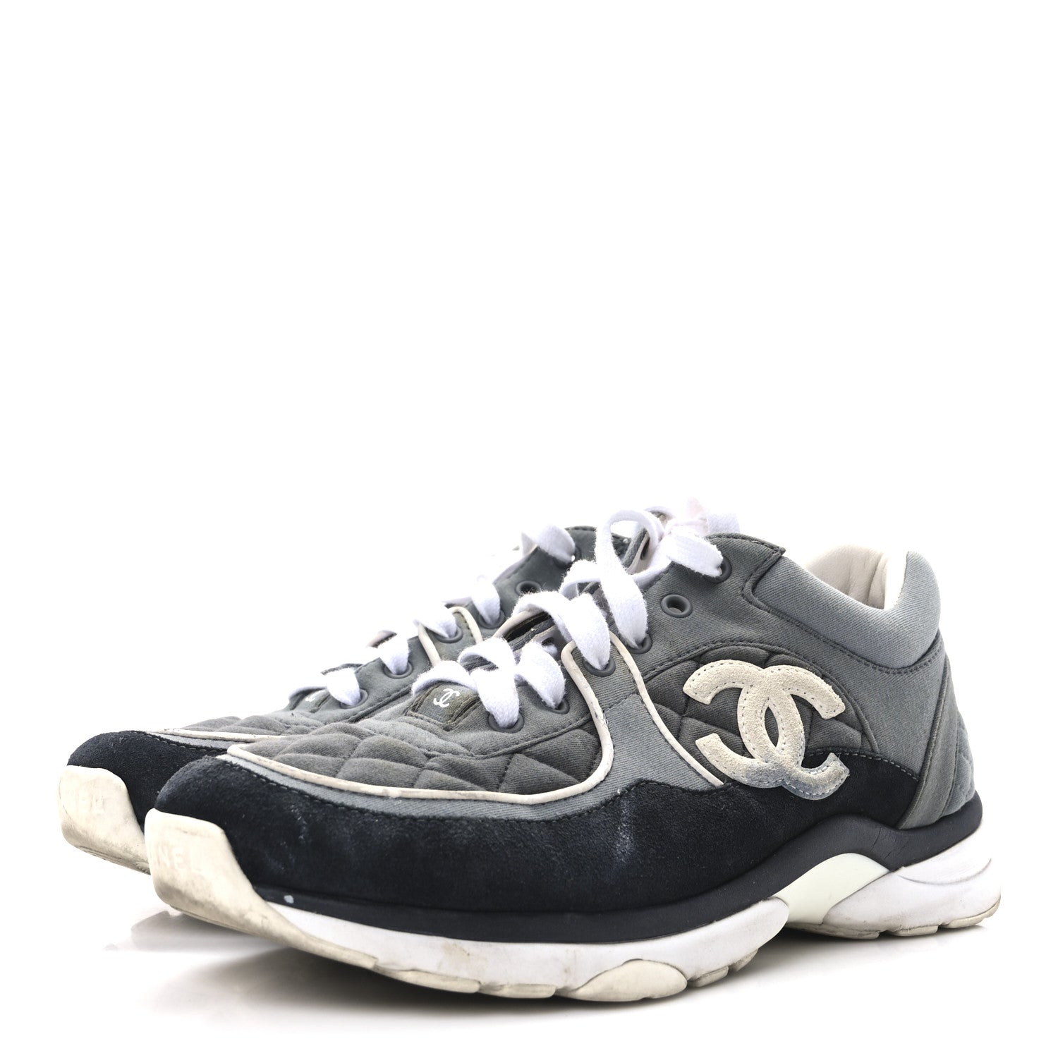 Fabric Suede Calfskin Quilted CC Sneakers 39 Dark Grey
