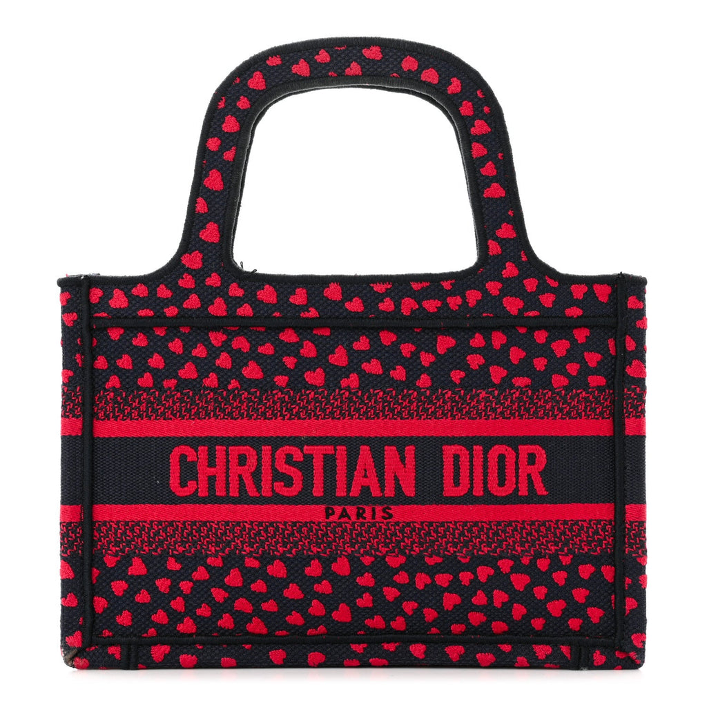 Canvas Embroidered Pop Heart I Love Paris Mini Book Tote Red Multicolor