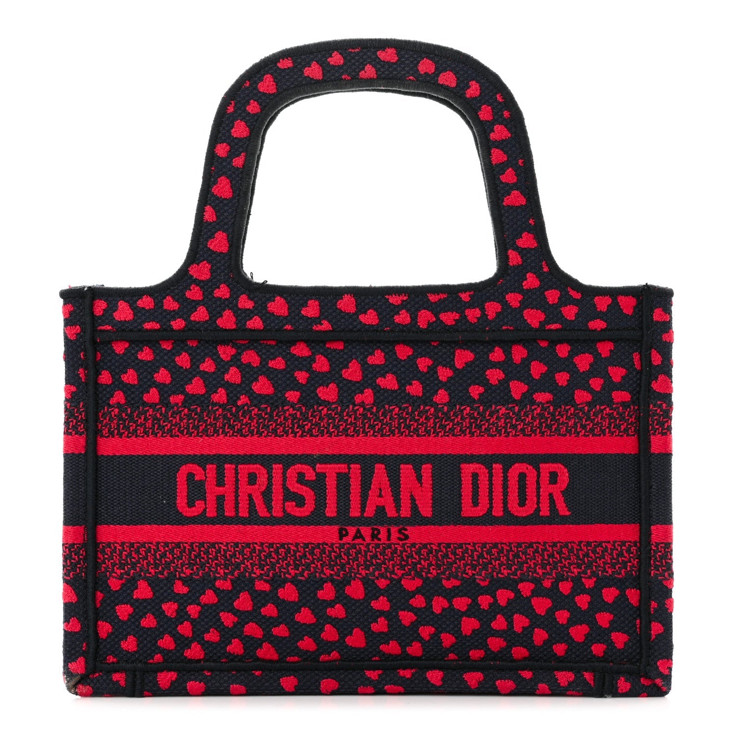 Canvas Embroidered Pop Heart I Love Paris Mini Book Tote Red Multicolor