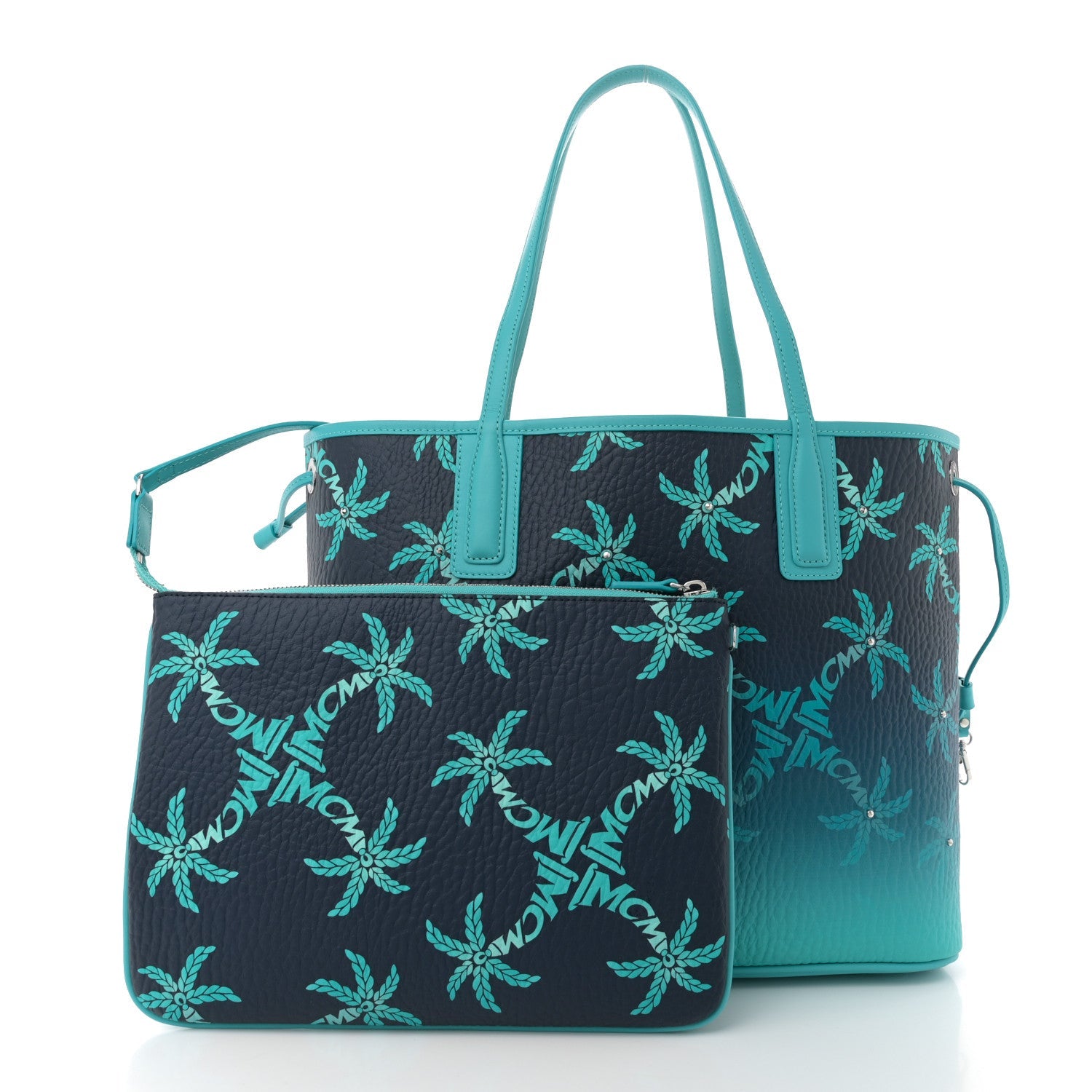 Calfskin Medium Studded Palms Liz Shopper Tote Blue