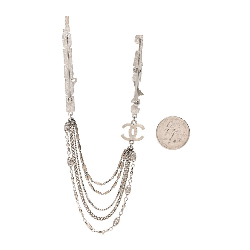 Crystal CC London Paris Multi Strand Chain Brooch Silver