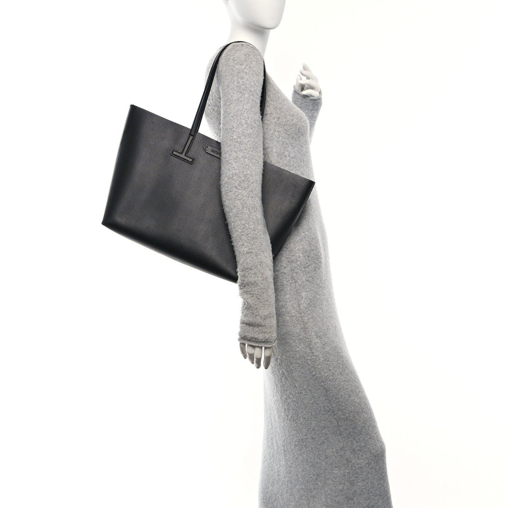 Grained Calfskin Small T Tote Black