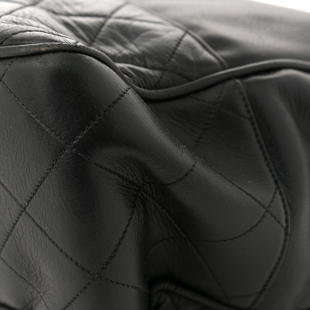 Lambskin Quilted Shopping Tote Black