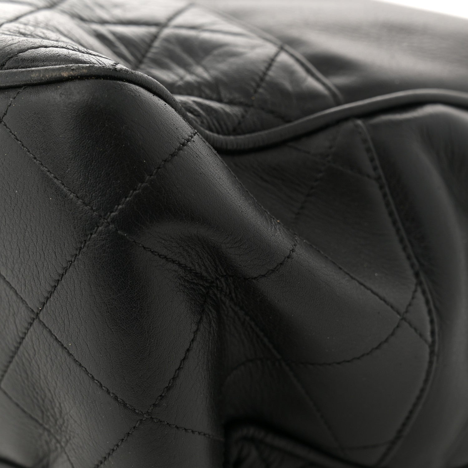 Lambskin Quilted Shopping Tote Black