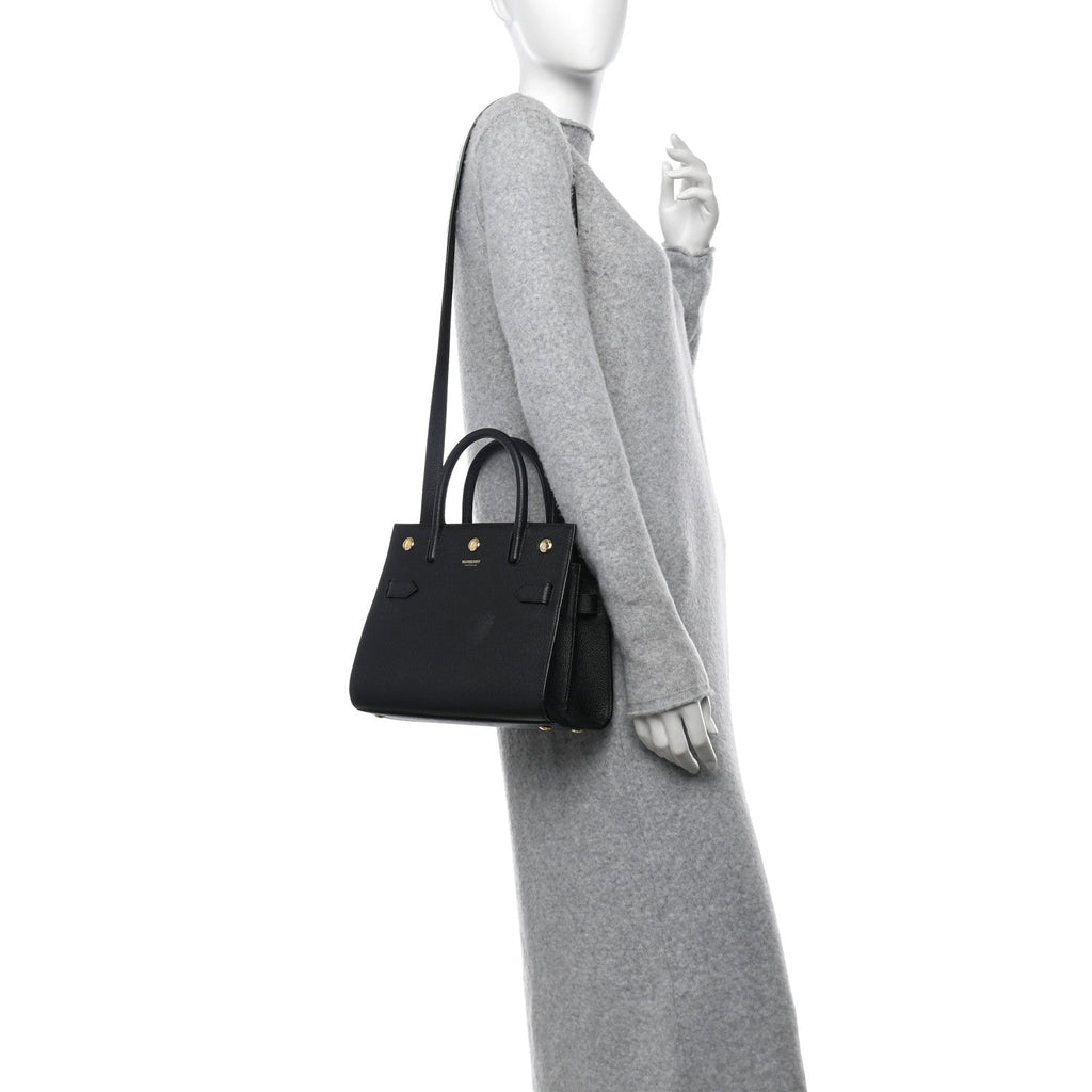 Grainy Calfskin Mini Two Handle Title Bag Black
