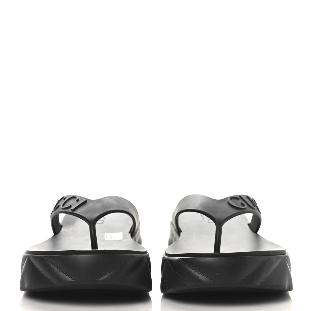 Rubber Chevron Logo Embossed Womens Thong Platform Sandals 38 Black