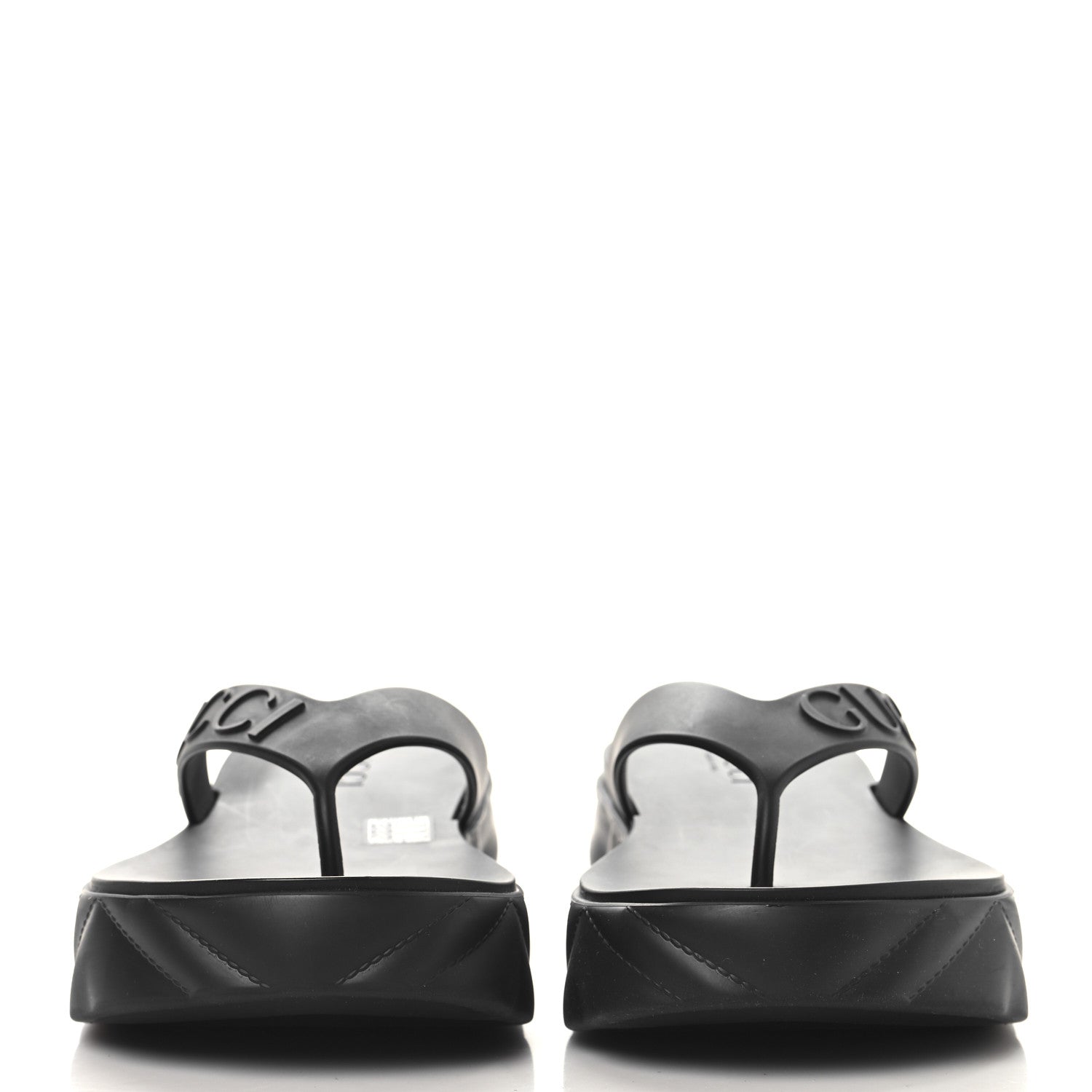 Rubber Chevron Logo Embossed Womens Thong Platform Sandals 38 Black