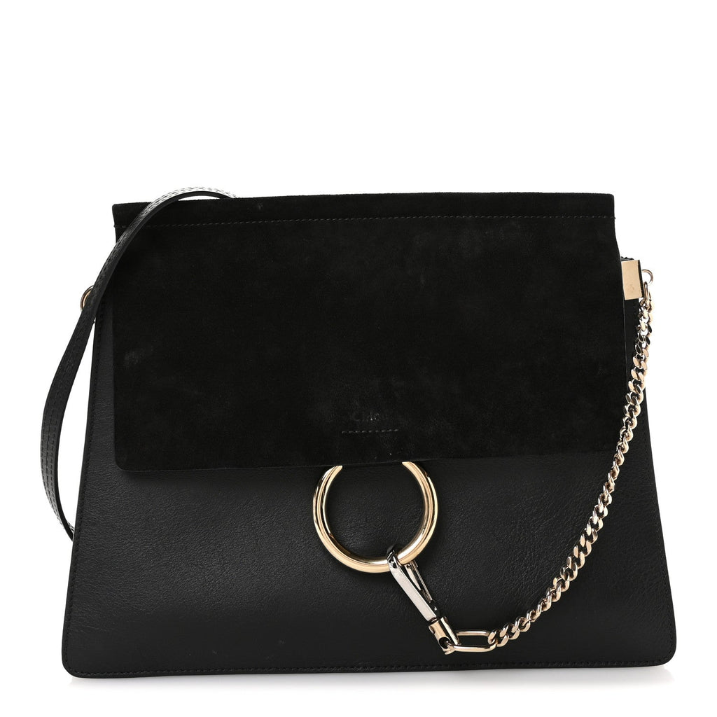 Suede Calfskin Medium Faye Shoulder Bag Black