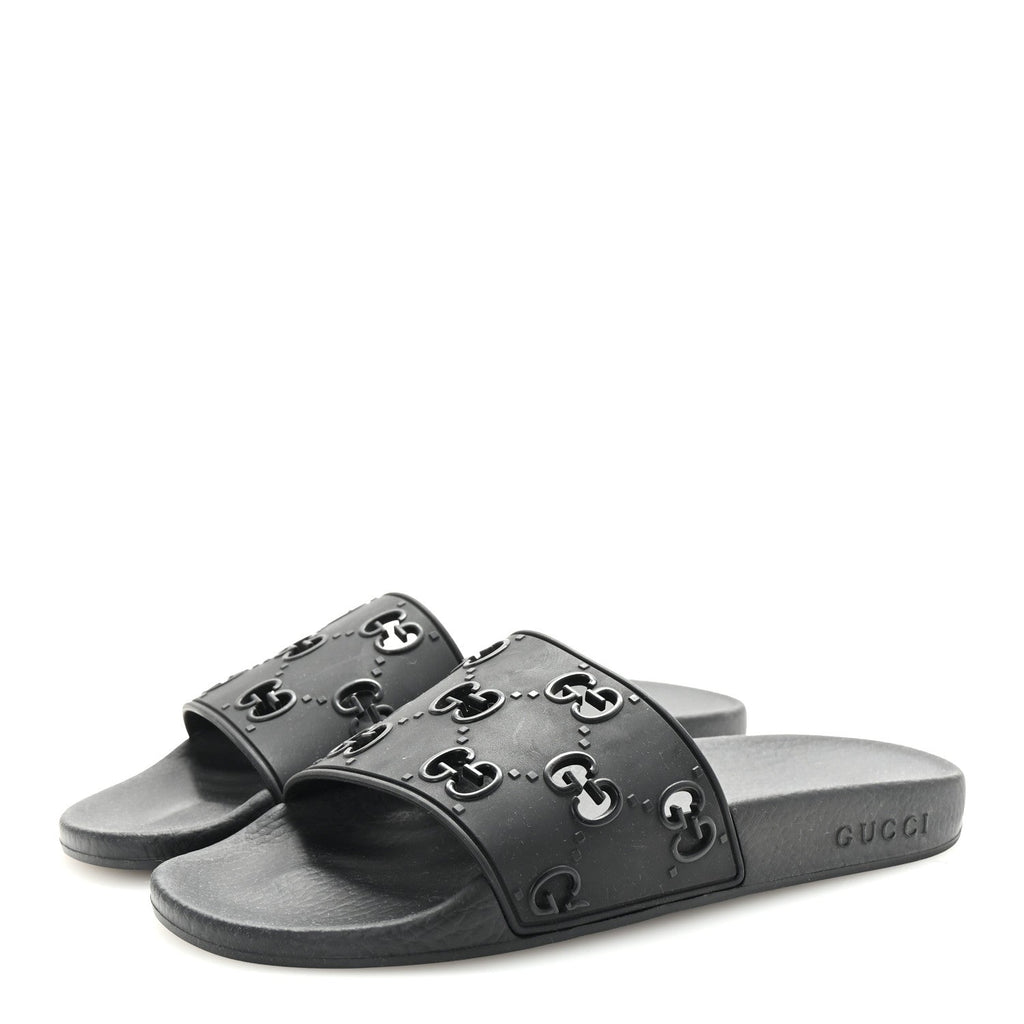 Rubber GG Monogram Perforated Womens Slide Sandals 39 Black