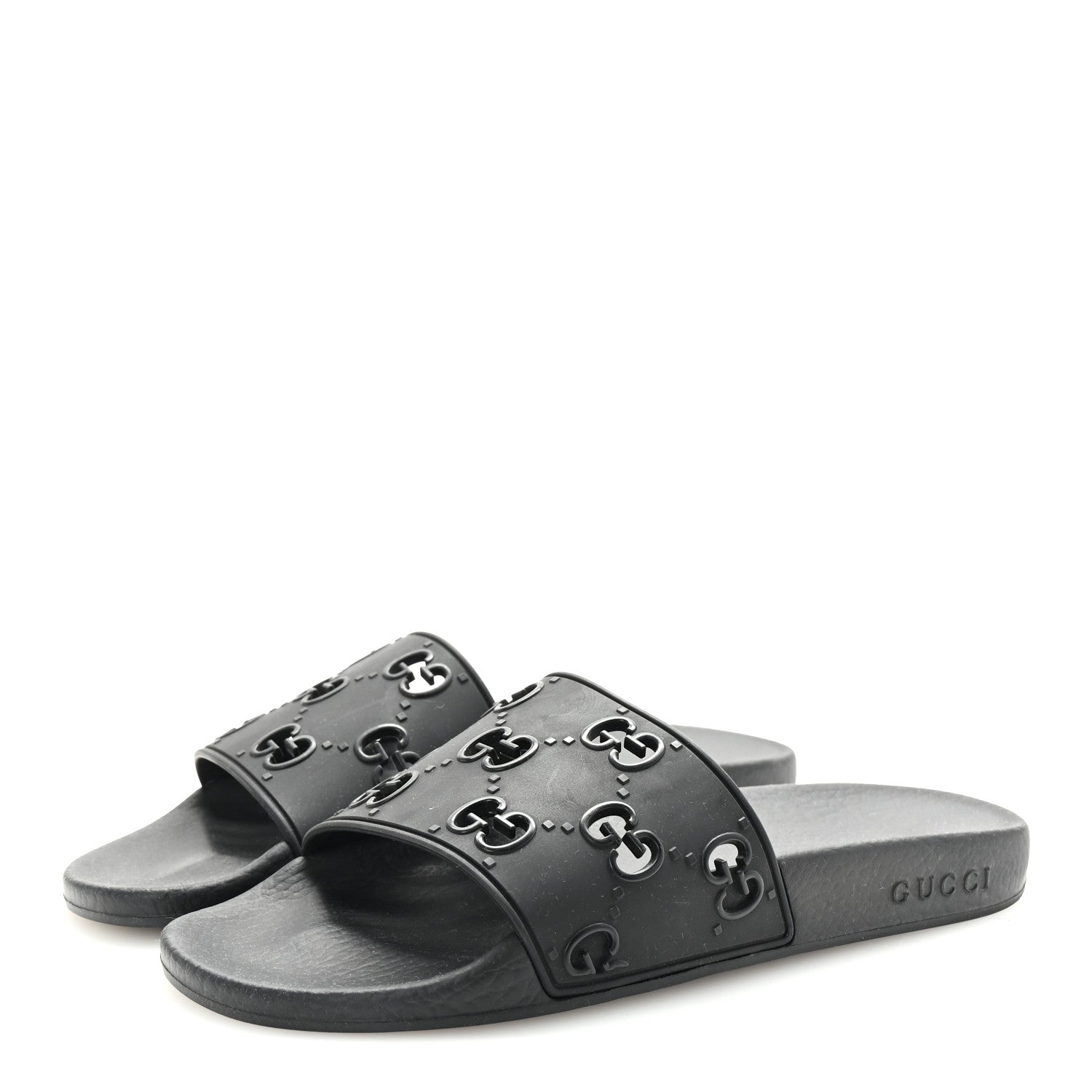 Rubber GG Monogram Perforated Womens Slide Sandals 39 Black