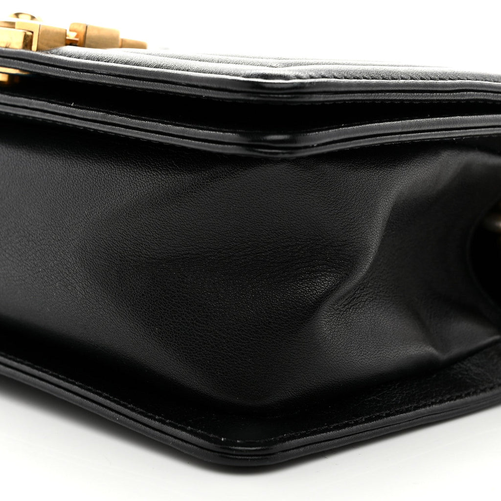 Lambskin Quilted Small Boy Flap Black