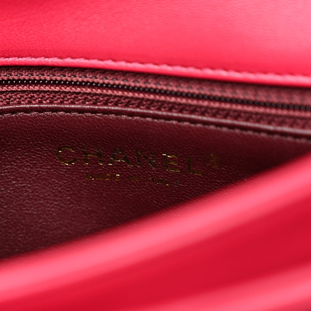 Lambskin Quilted Small Trendy CC Flap Dual Handle Bag Dark Pink