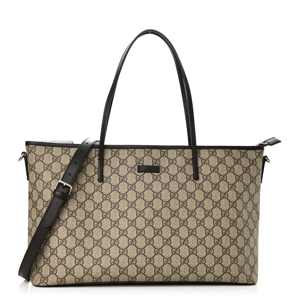 GG Supreme Monogram Medium Zippered Tote Dark Brown