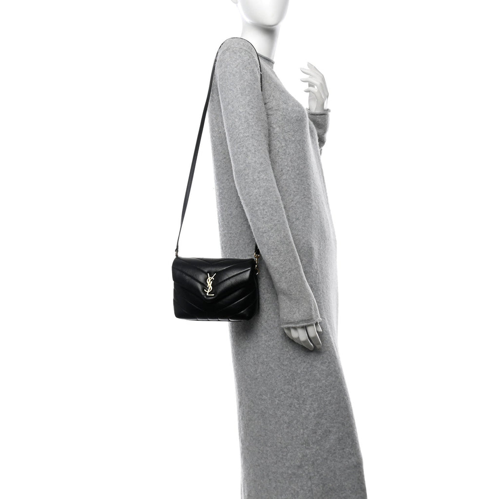 Calfskin Y Quilted Monogram Toy Loulou Crossbody Bag Black