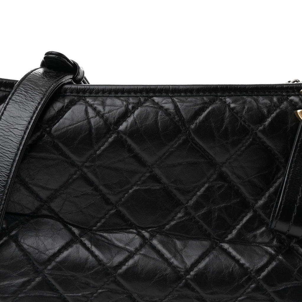 Aged Calfskin Quilted Medium Gabrielle Hobo Black