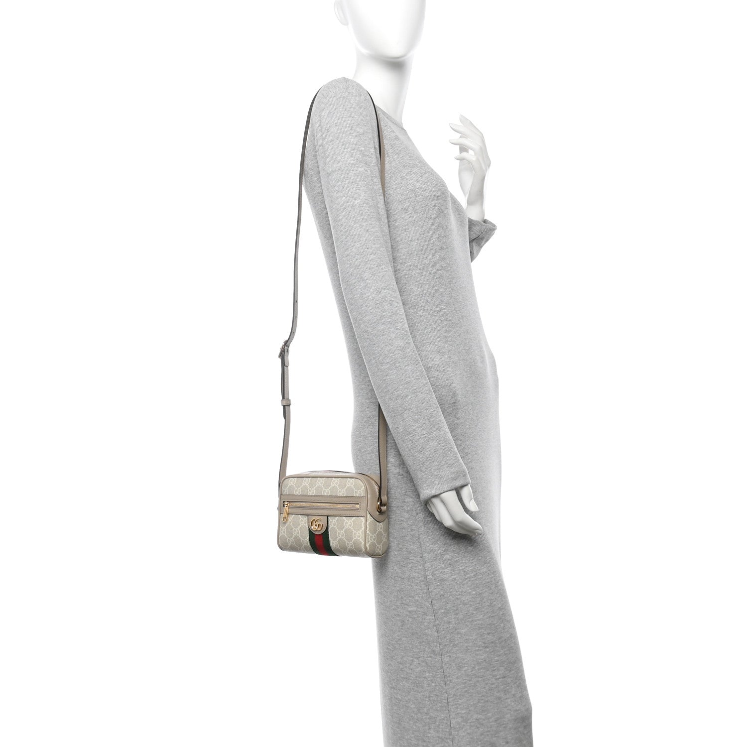GG Supreme Monogram Textured Dollar Calfskin Mini Ophidia Shoulder Bag Beige Mystic White Oatmeal