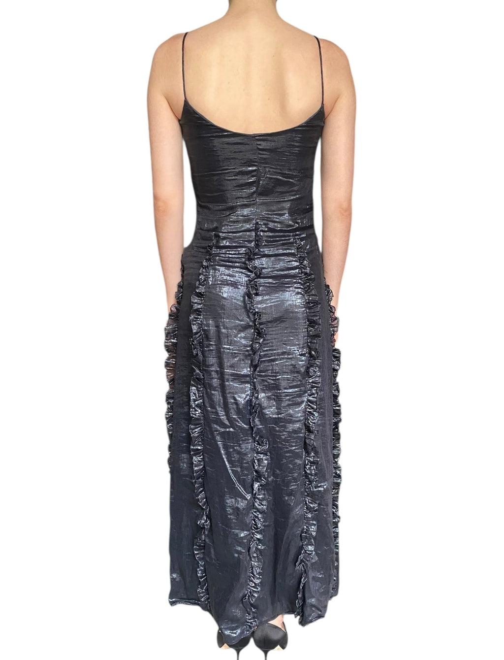 Gucci Tom Ford Black Metallic Ruffle  Slip Gown - IT 42 / US 4
