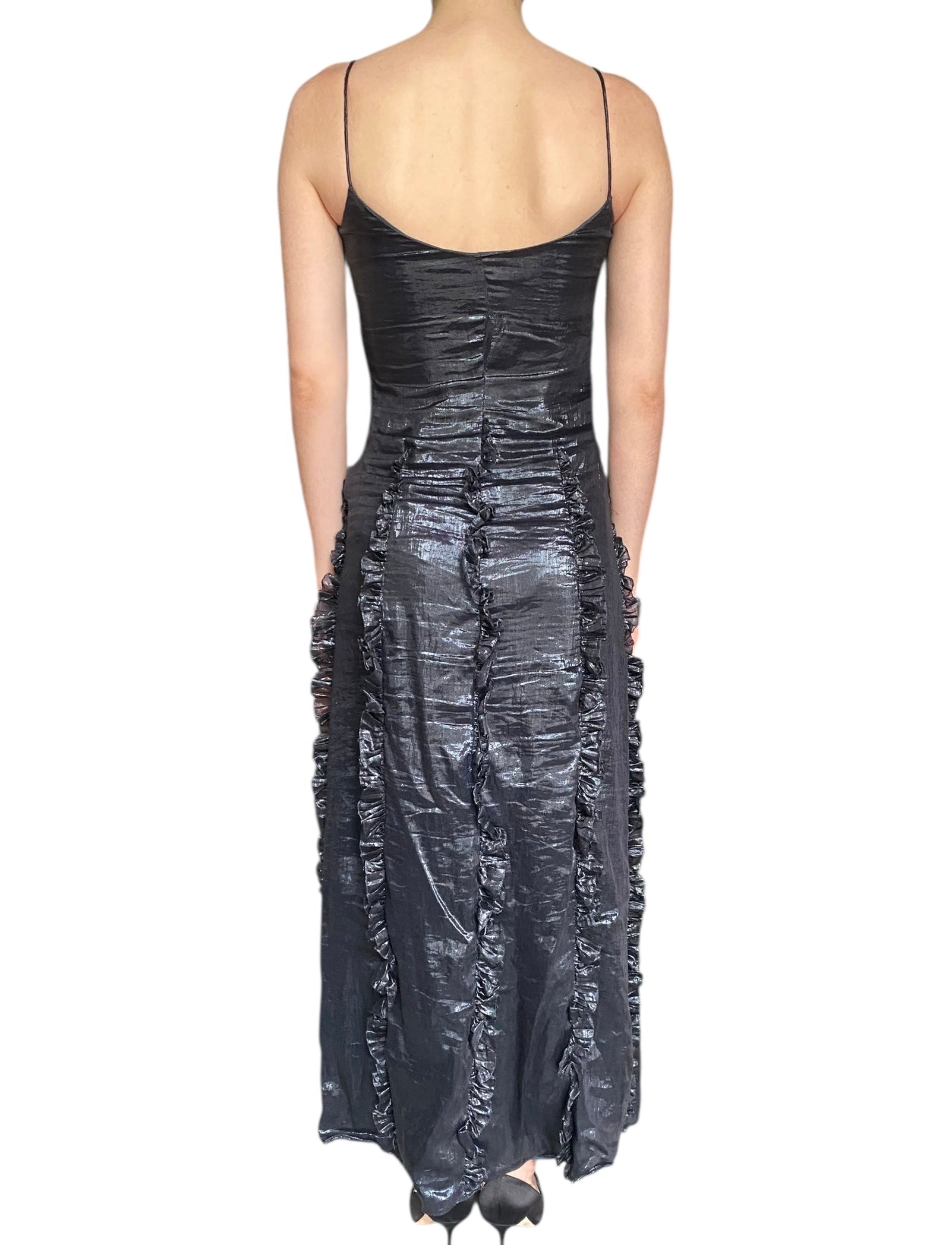 Gucci Tom Ford Black Metallic Ruffle  Slip Gown - IT 42 / US 4