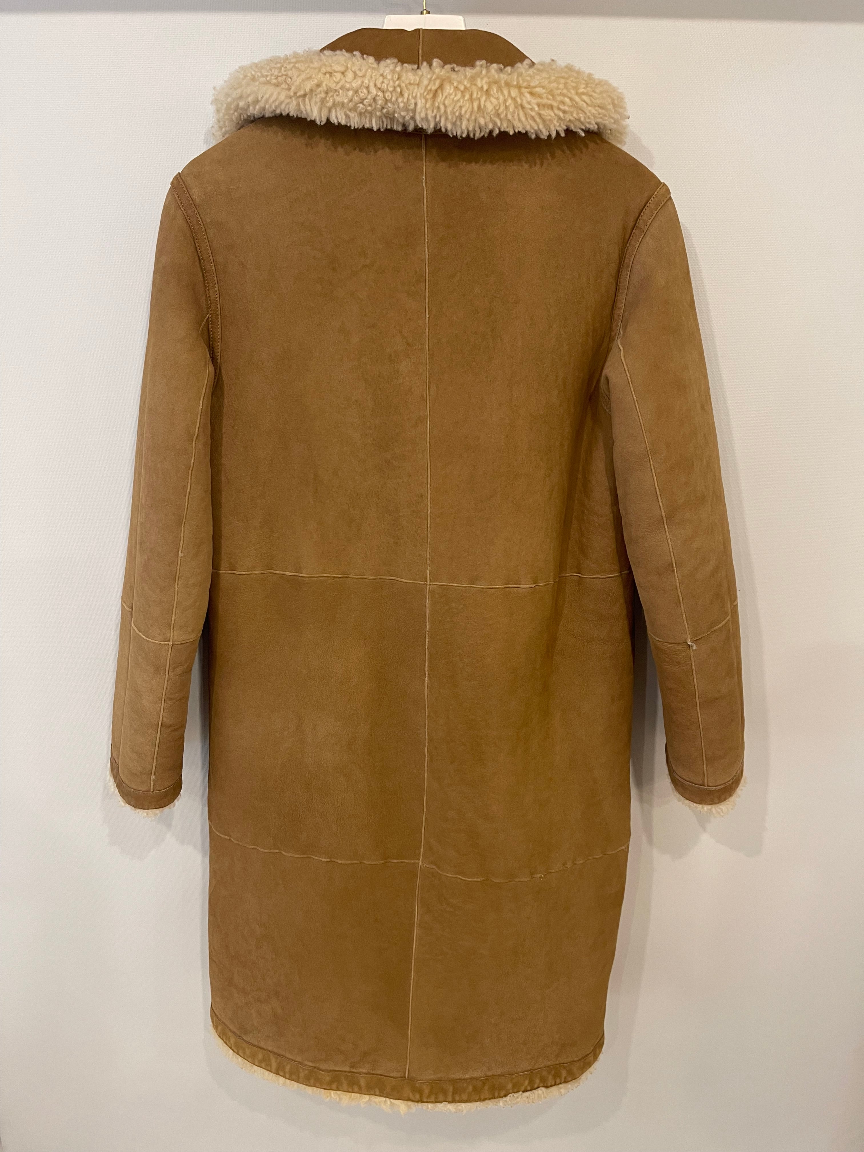 Christian Dior Beige and Cream Shearling Reversible Coat with CD Logo Detail Size FR 38 (UK 10)