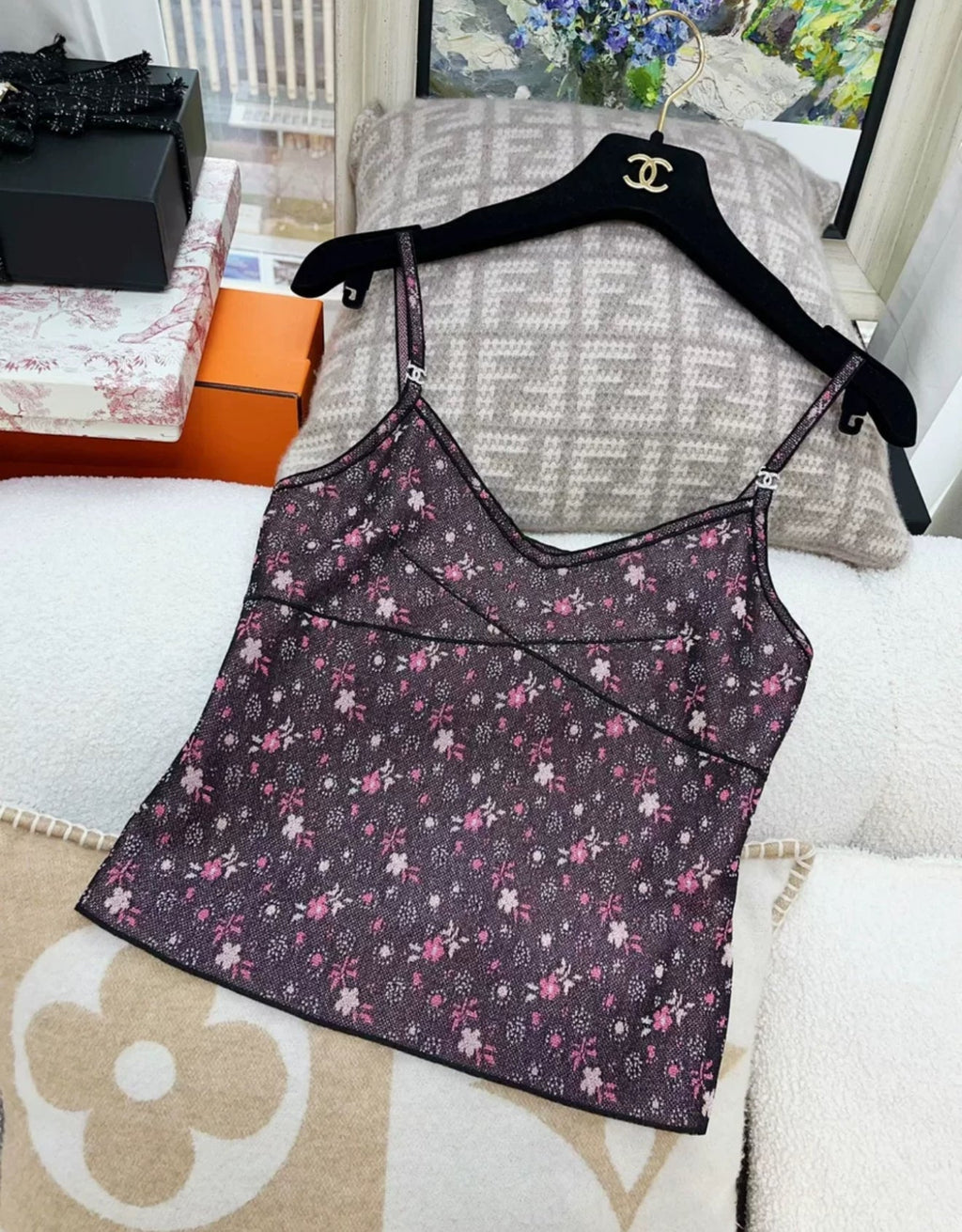 Chanel 24B colorful flower knitted top