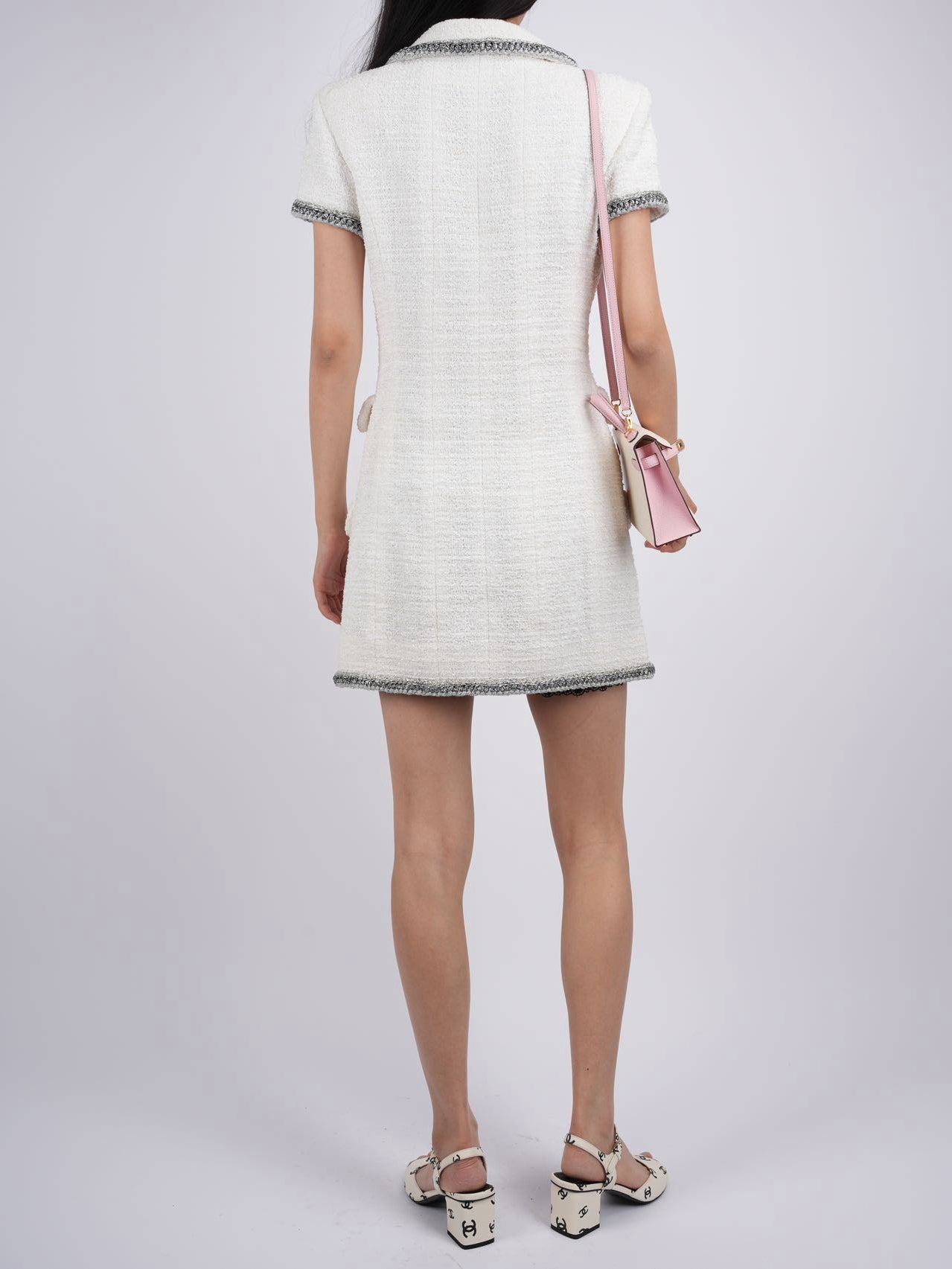 Chanel CC Lesage Tweed Fringy Fitted Mini Dress White