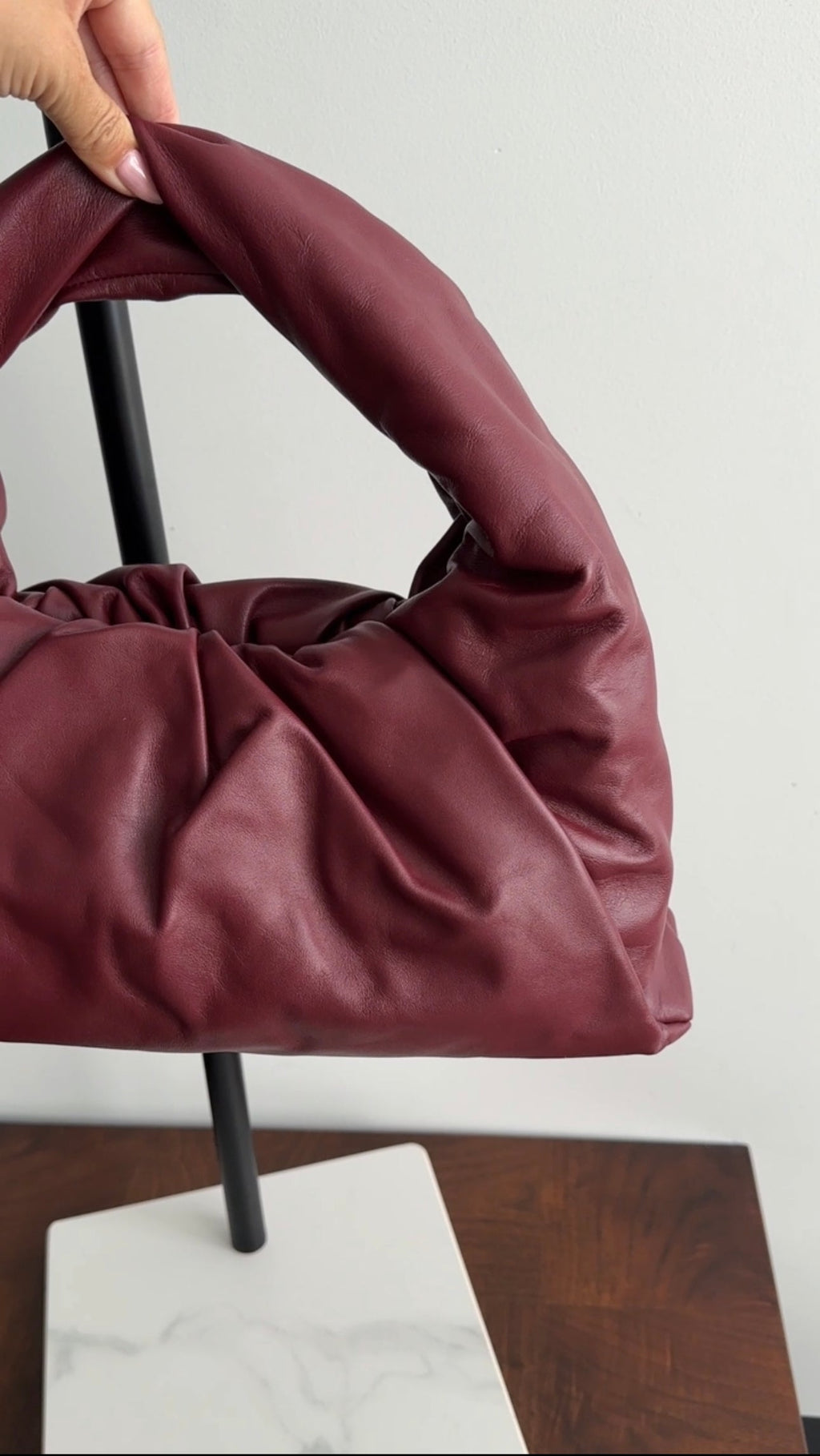 Bottega Veneta Burgundy Pleat Leather Shoulder Pouch Bag