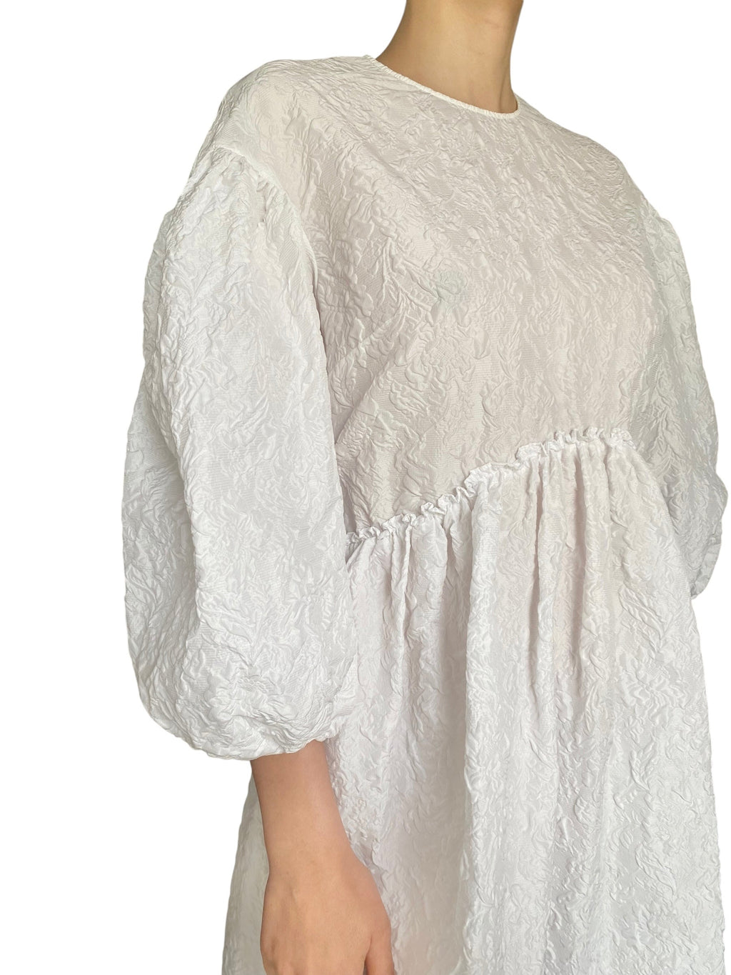 Simone Rocha White Puff Sleeve Cloqué Crewneck Tent Dress - UK 8 / US 4-6