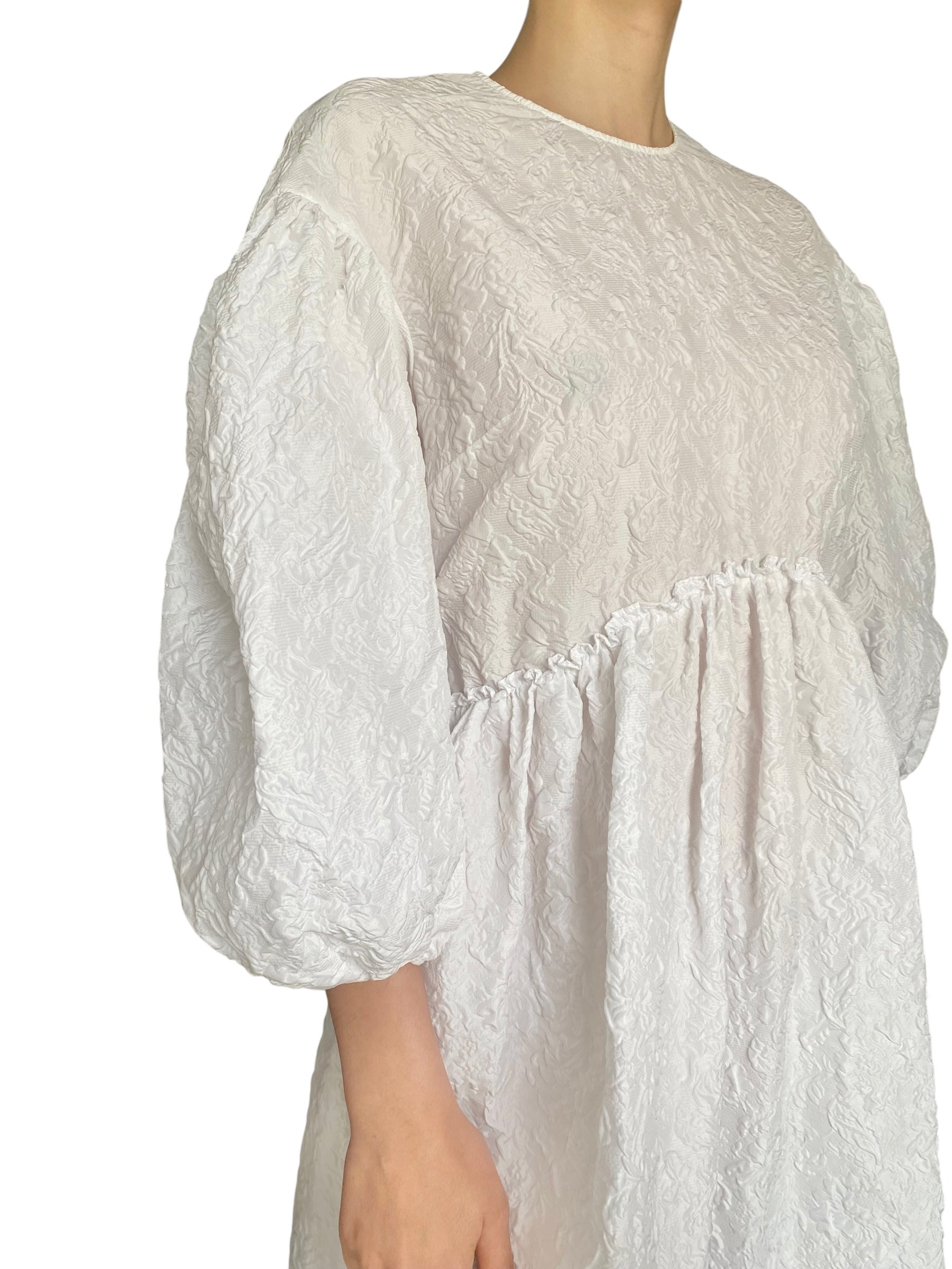 Simone Rocha White Puff Sleeve Cloqué Crewneck Tent Dress - UK 8 / US 4-6