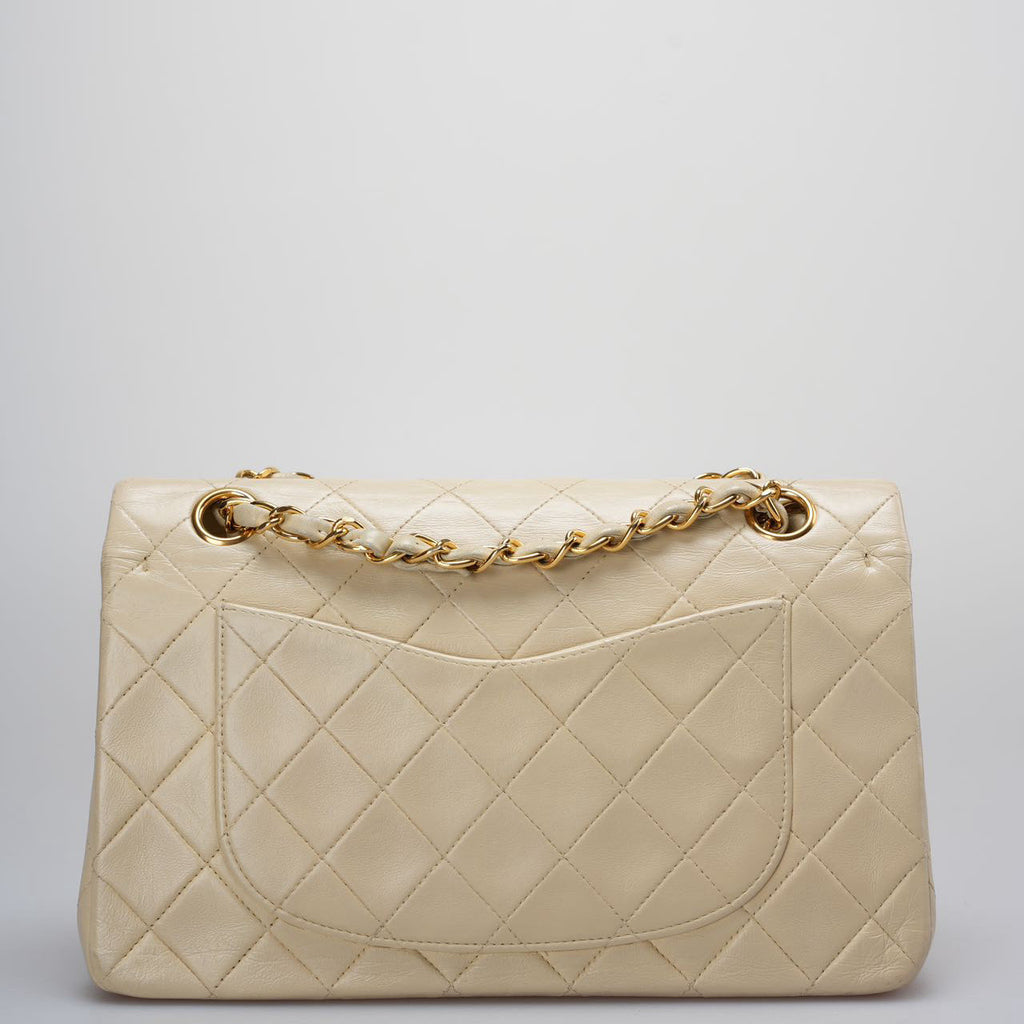 Chanel Vintage Small Classic Double Flap Bag in Beige with 24K Gold Hardware