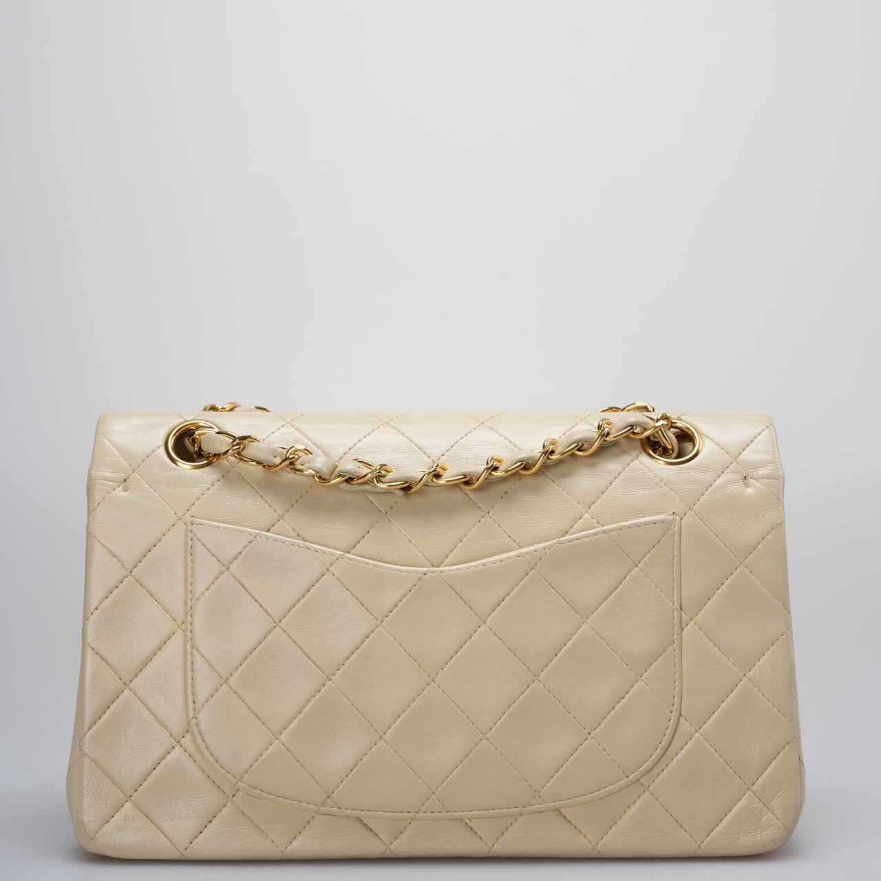 Chanel Vintage Small Classic Double Flap Bag in Beige with 24K Gold Hardware